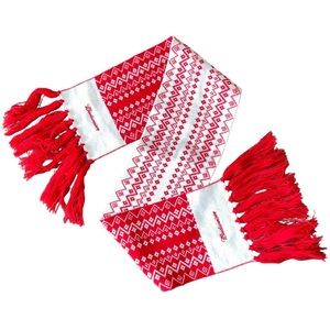 Budweiser Red White Knit Scarf Fringe Tassel Fair Isle